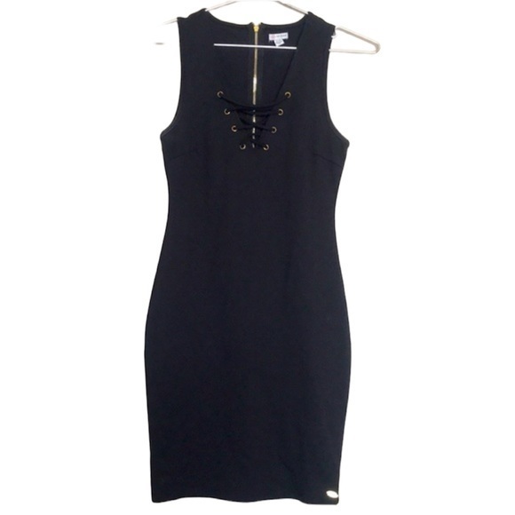 GUESS Lace-Up Front Black and Gold Dress Size XS - Picture 1 of 6